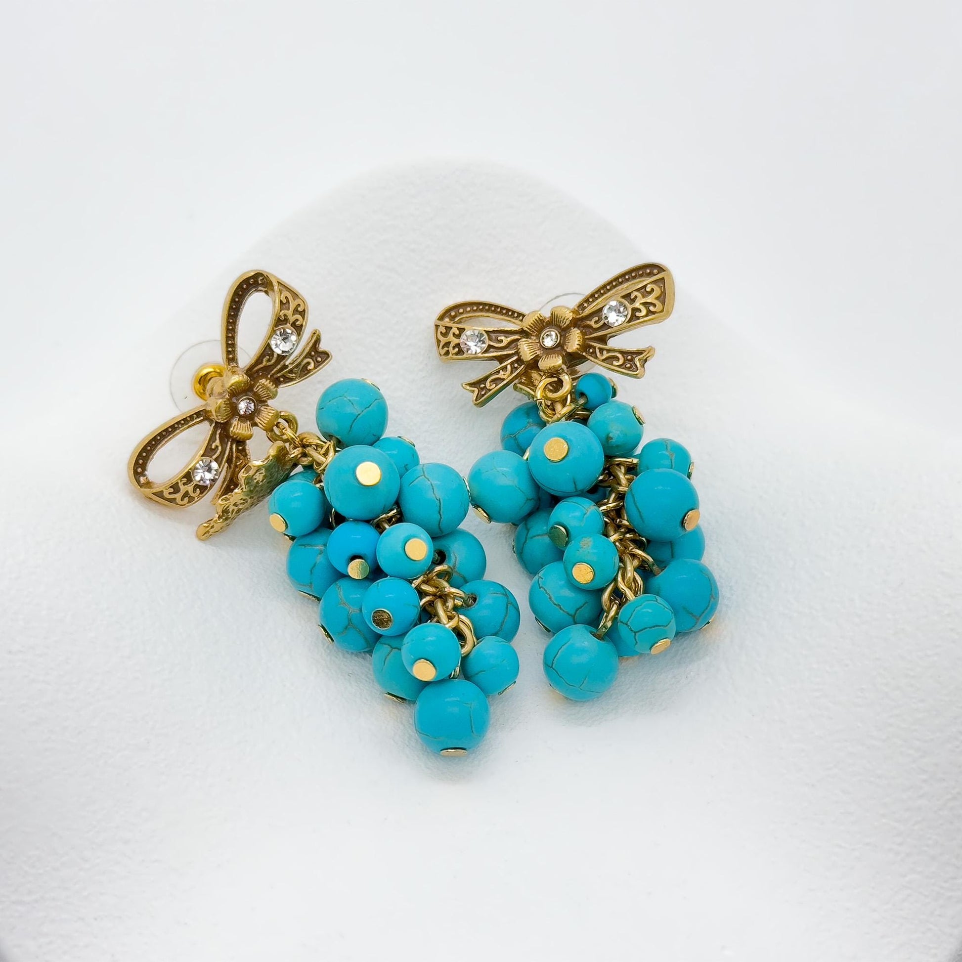 Handcrafted Turquoise Grape Art Deco Dangle Earrings Copper 925 Silver