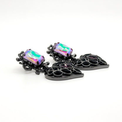 Lavish Purple Heart Drop Earrings with Rhinestones and 925 Silver