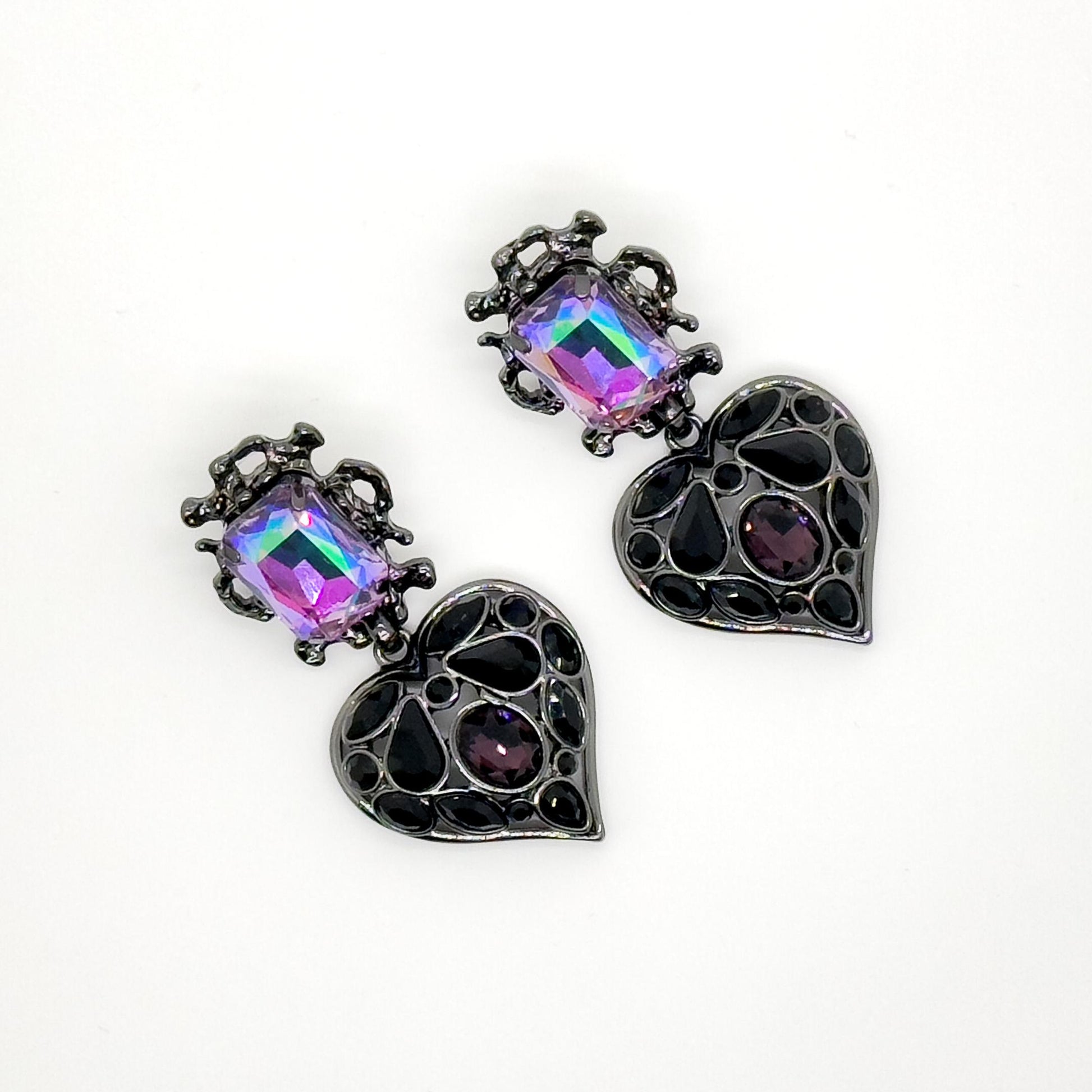 Lavish Purple Heart Drop Earrings with Rhinestones and 925 Silver