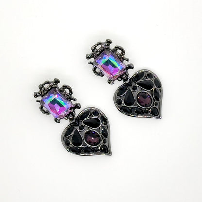 Lavish Purple Heart Drop Earrings with Rhinestones and 925 Silver