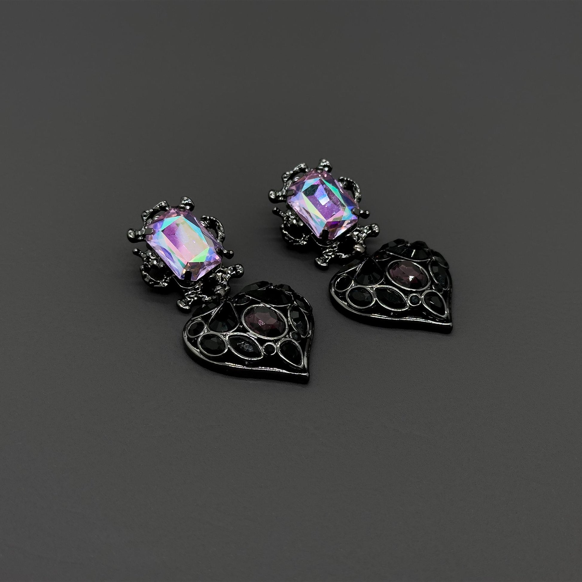 Lavish Purple Heart Drop Earrings with Rhinestones and 925 Silver