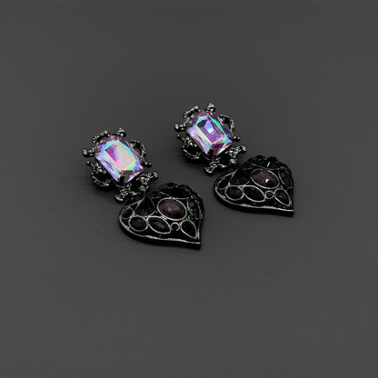 Lavish Purple Heart Drop Earrings with Rhinestones and 925 Silver