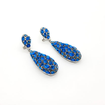 Vintage Blue Drop Rhinestone Earrings with 925 Silver Posts