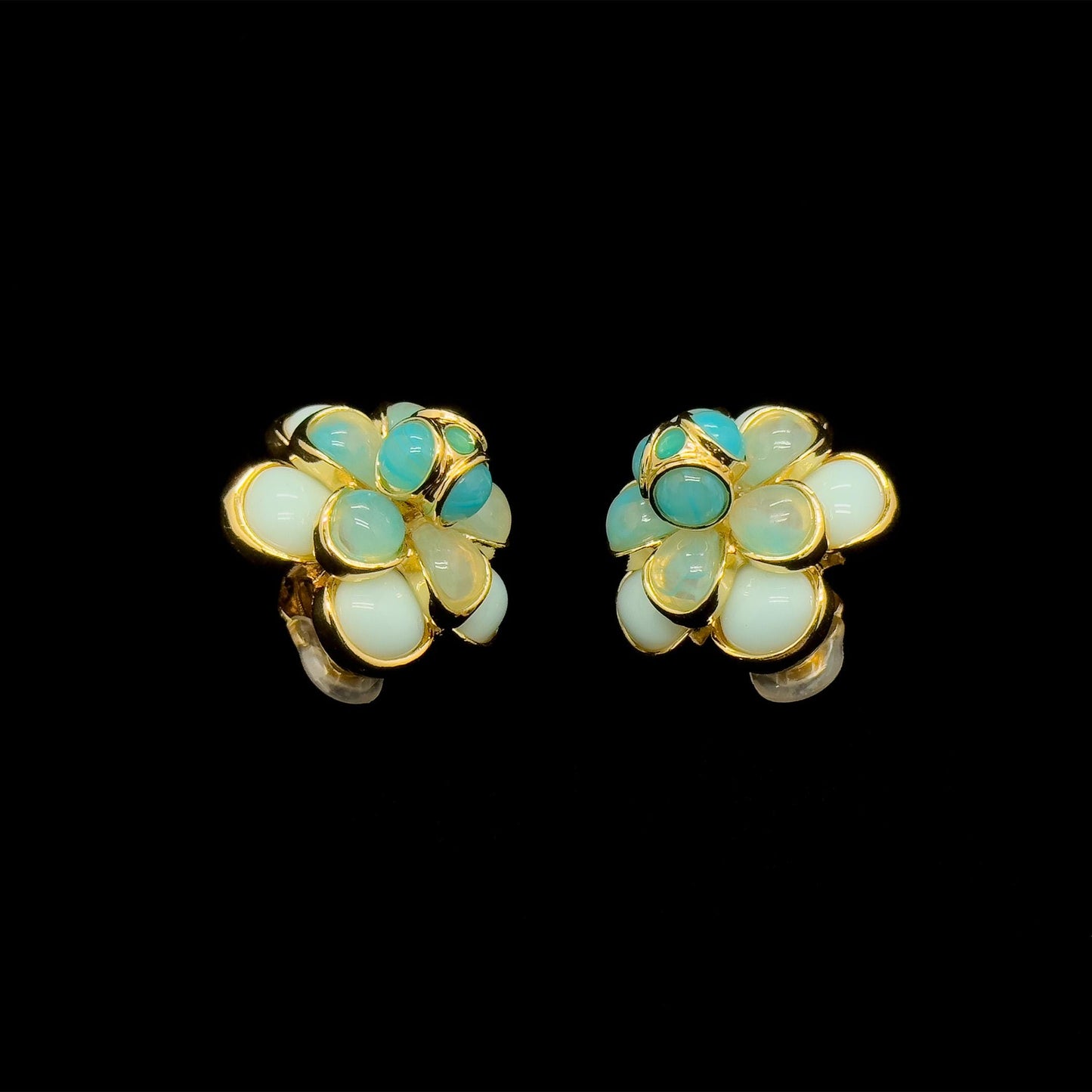 3D Floral Crystal Stud Earrings Gold-Plated Glass Flower Design