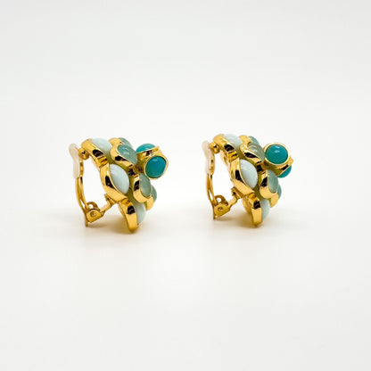 3D Floral Crystal Stud Earrings Gold-Plated Glass Flower Design
