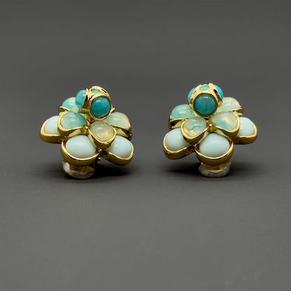 3D Floral Crystal Stud Earrings Gold-Plated Glass Flower Design