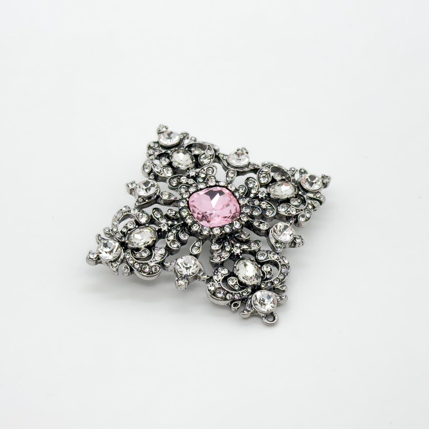French Vintage Pink Crystal Geometric Brooch Pendant Elegant Rhinestone Pin