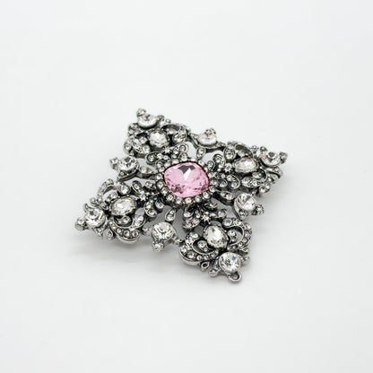 French Vintage Pink Crystal Geometric Brooch Pendant Elegant Rhinestone Pin