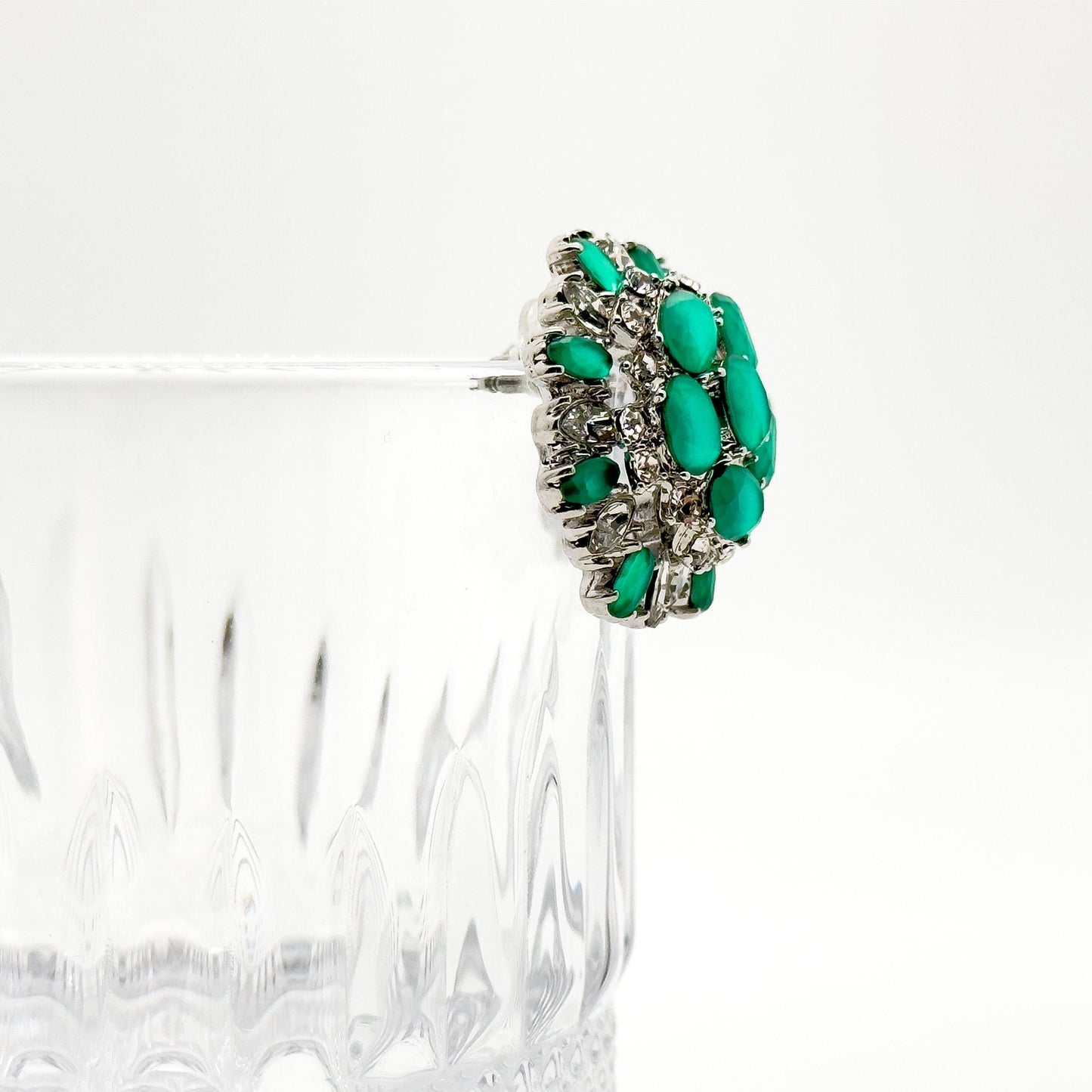 French Vintage Green Floral Stud Earrings 3D Handcrafted Gift