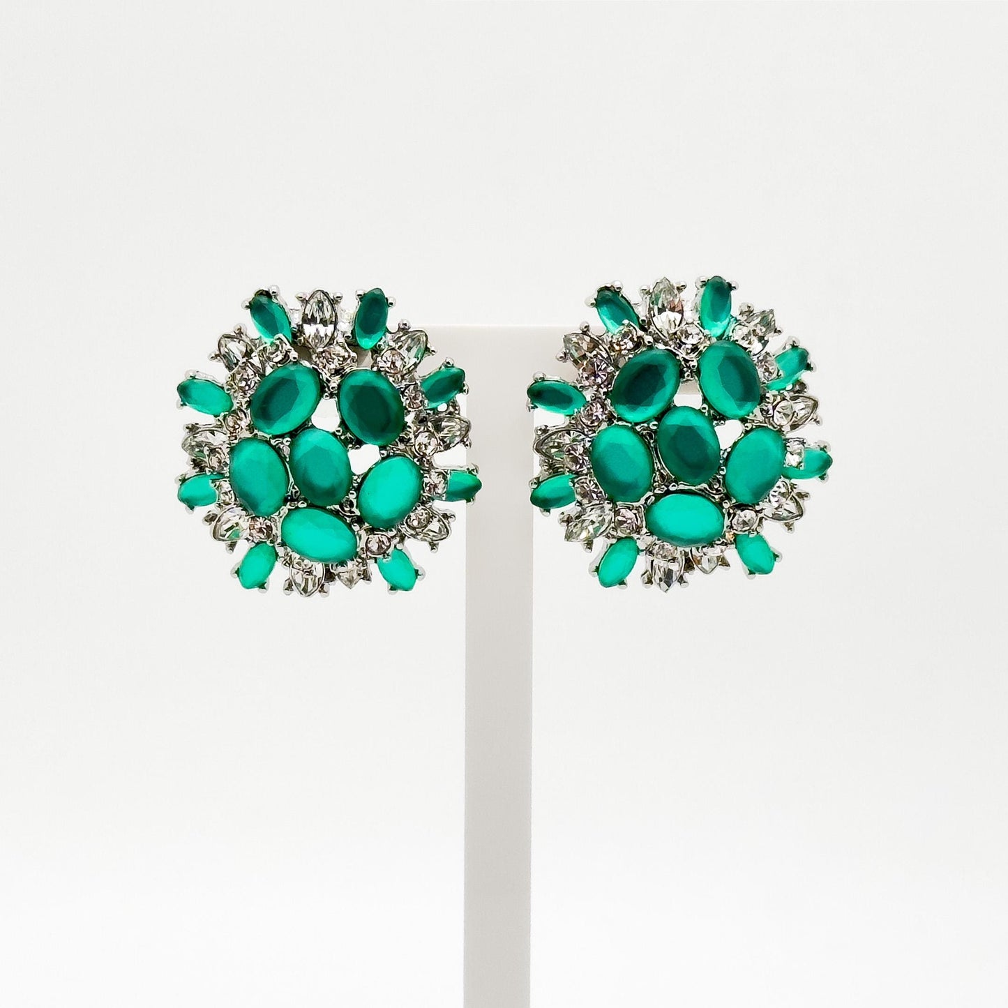 French Vintage Green Floral Stud Earrings 3D Handcrafted Gift