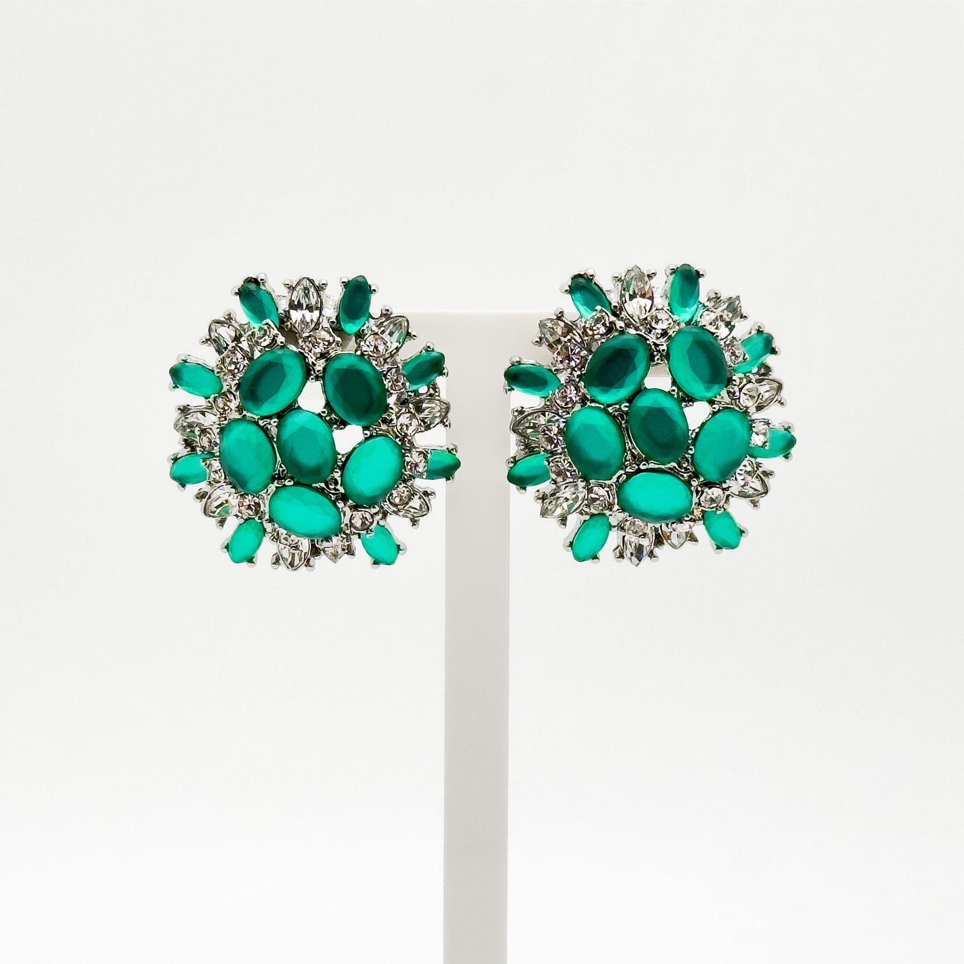 French Vintage Green Floral Stud Earrings 3D Handcrafted Gift