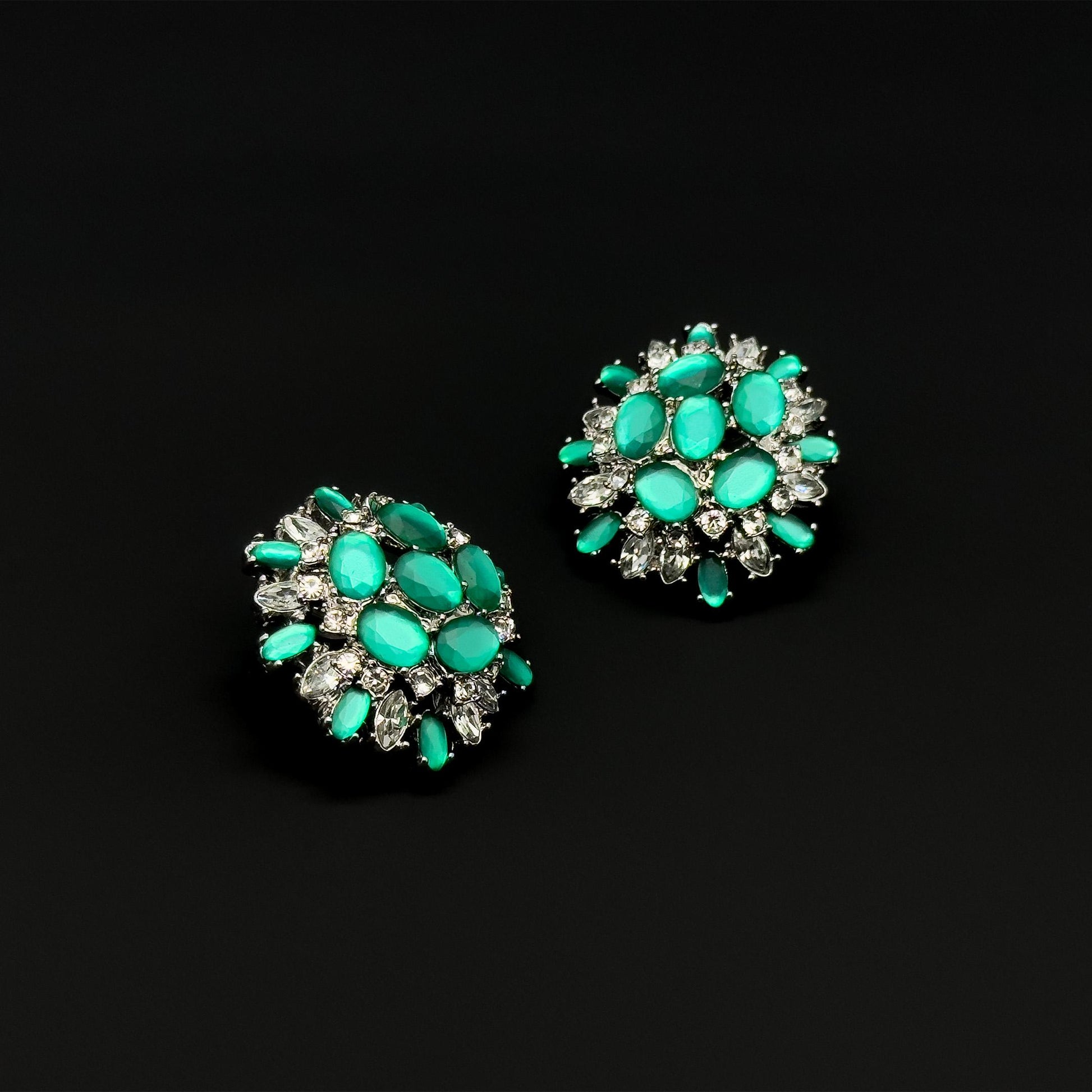 French Vintage Green Floral Stud Earrings 3D Handcrafted Gift