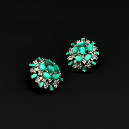 French Vintage Green Floral Stud Earrings 3D Handcrafted Gift