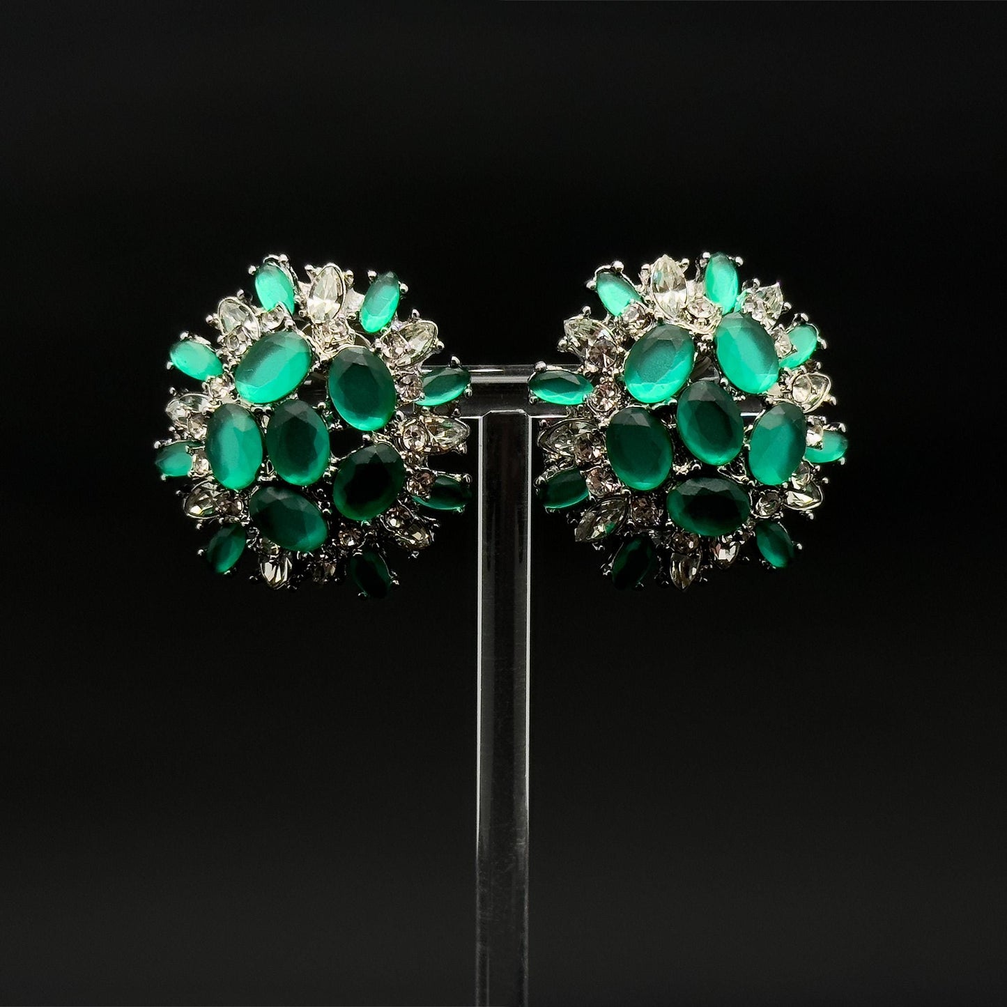 French Vintage Green Floral Stud Earrings 3D Handcrafted Gift