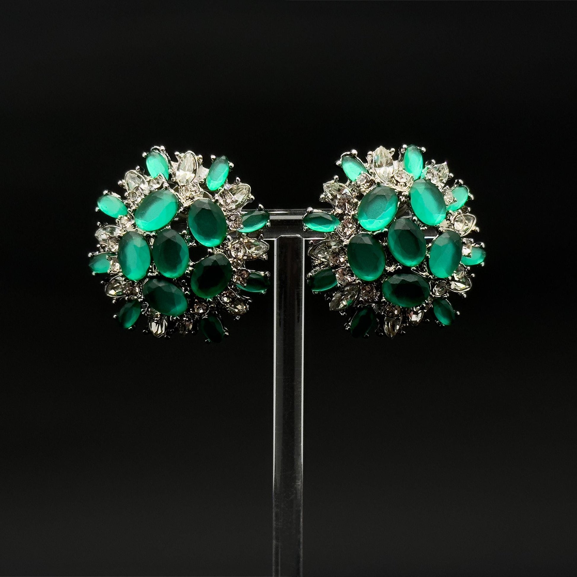 French Vintage Green Floral Stud Earrings 3D Handcrafted Gift