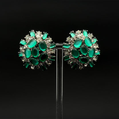 French Vintage Green Floral Stud Earrings 3D Handcrafted Gift
