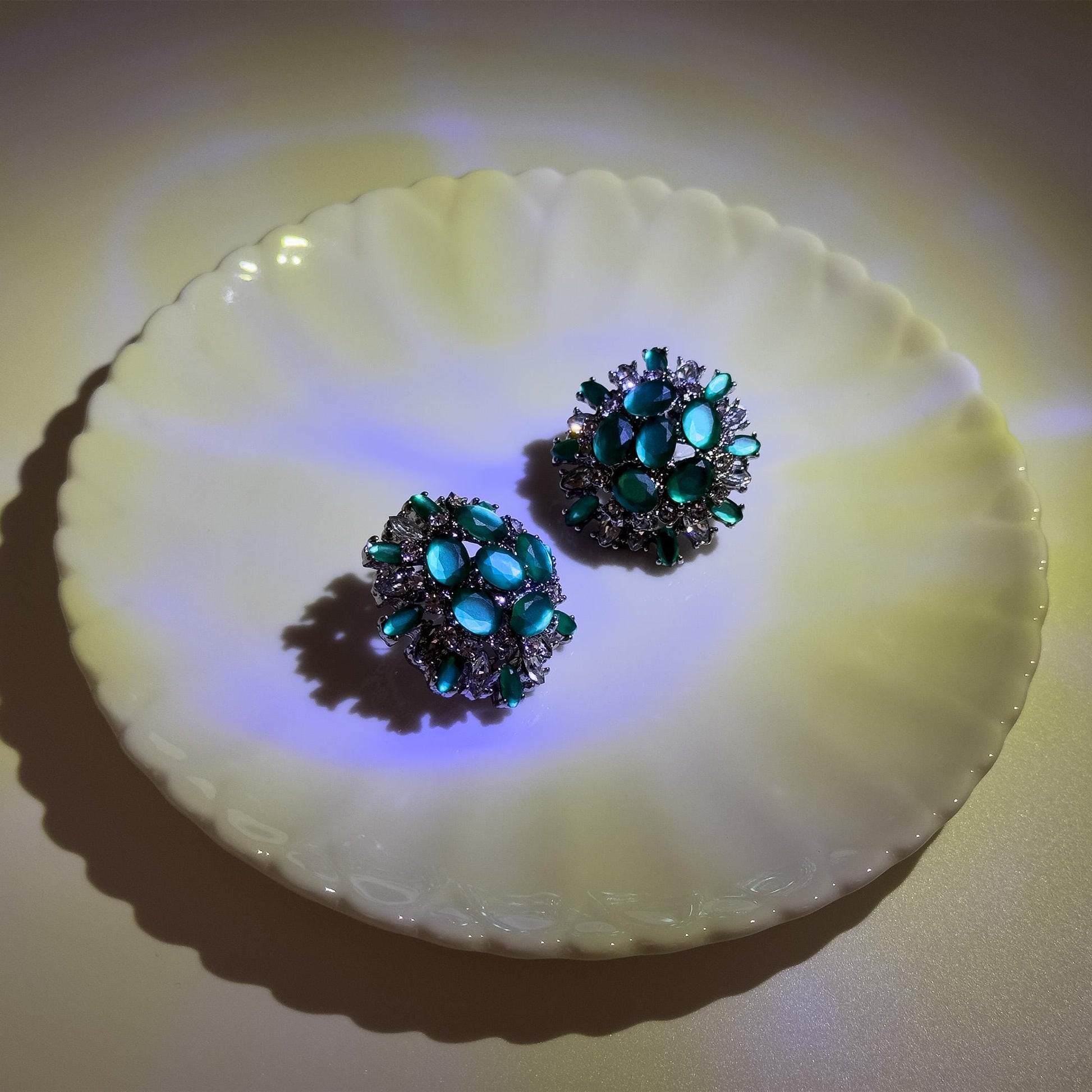 French Vintage Green Floral Stud Earrings 3D Handcrafted Gift