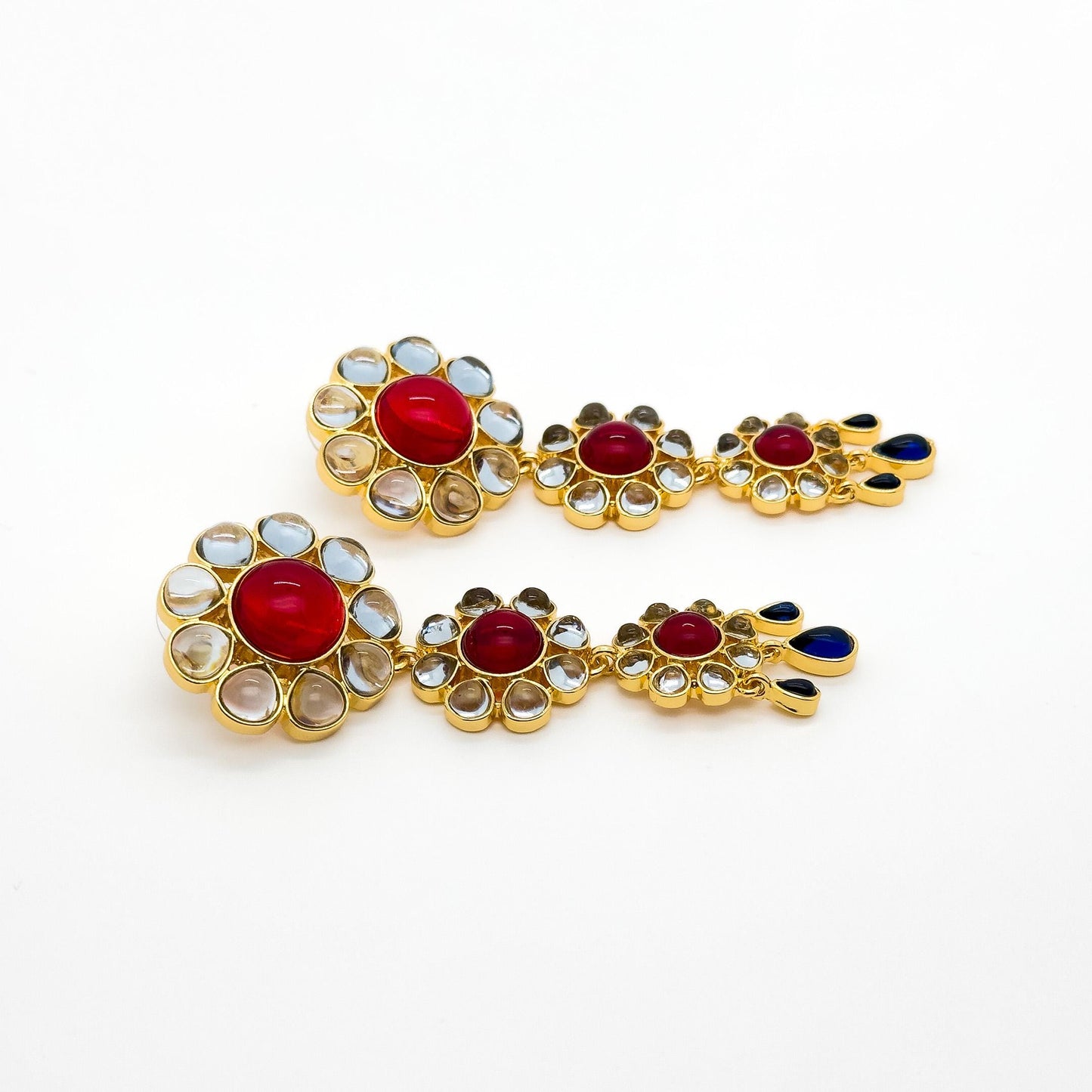 French Vintage Sunflower 3D Dangle Fringe Earrings, Gold-Plated Detail