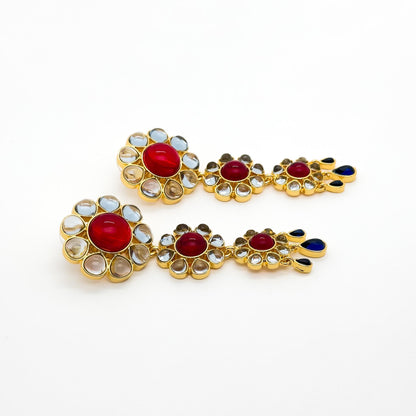 French Vintage Sunflower 3D Dangle Fringe Earrings, Gold-Plated Detail