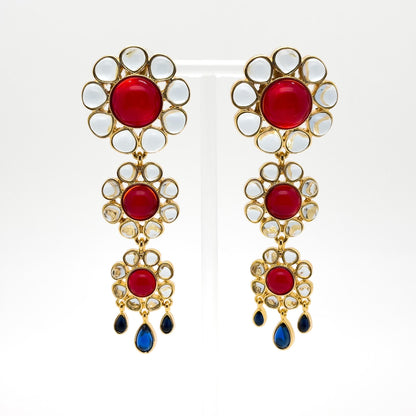 French Vintage Sunflower 3D Dangle Fringe Earrings, Gold-Plated Detail