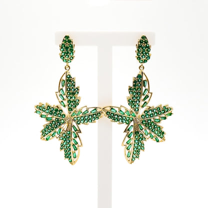 Vintage Green Leaf Clip-On Earrings Art Deco Glass Gold-Plated