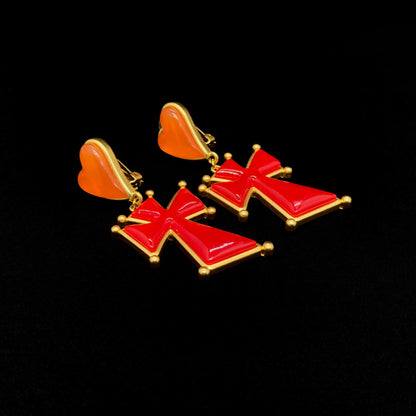Gold-Plated Heart Drop Earrings with Cross Accent, Gift Boxed