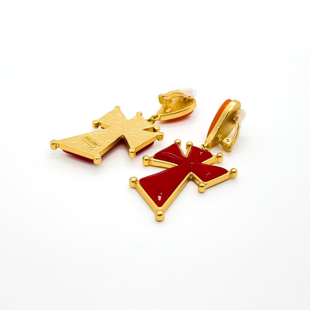 Gold-Plated Heart Drop Earrings with Cross Accent, Gift Boxed