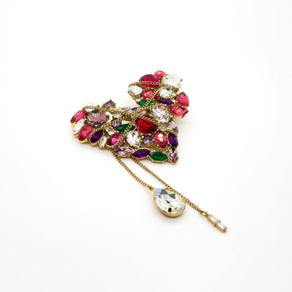 Gold-Plated Crystal Heart Brooch Bridal Wedding Vintage Gift Pin