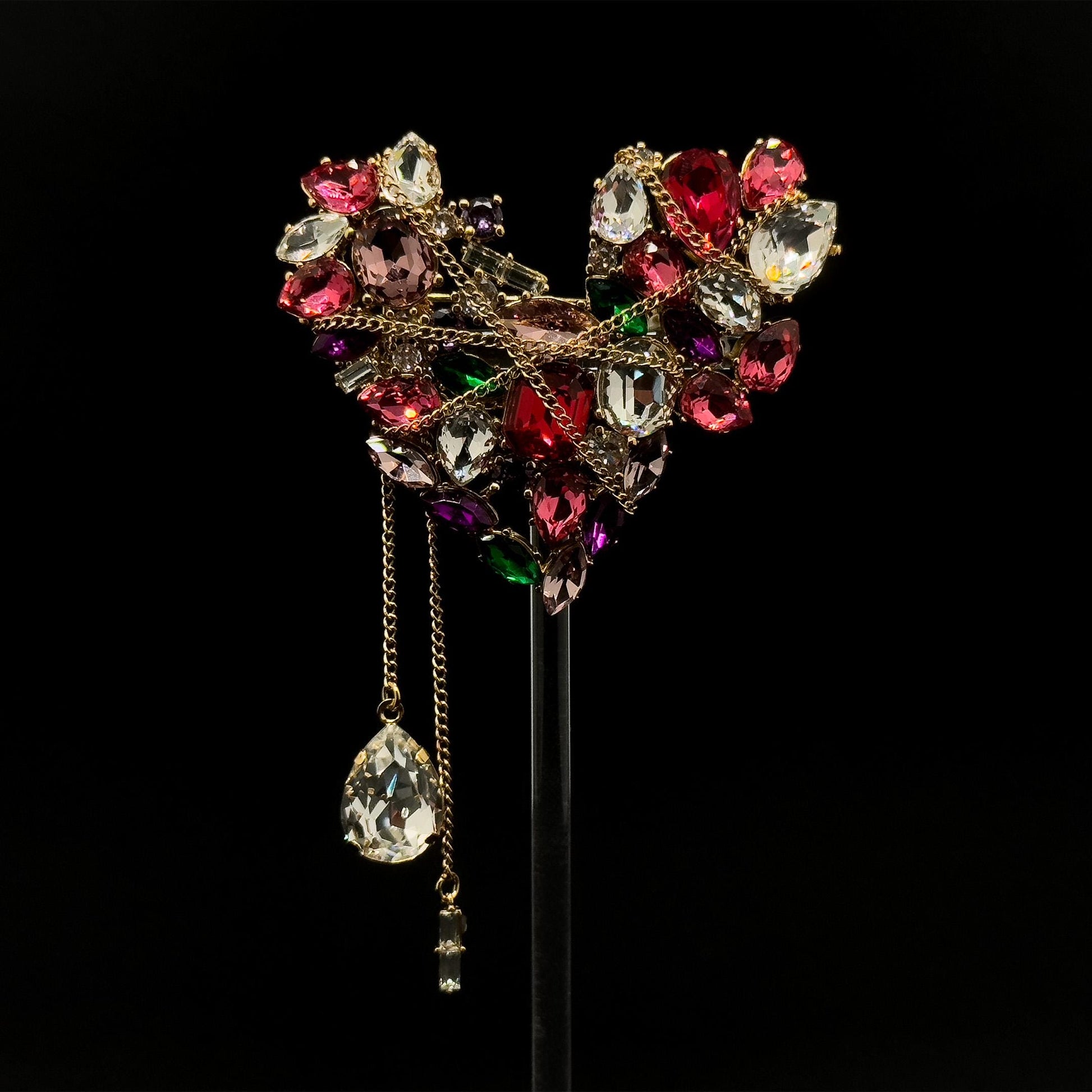 Gold-Plated Crystal Heart Brooch Bridal Wedding Vintage Gift Pin