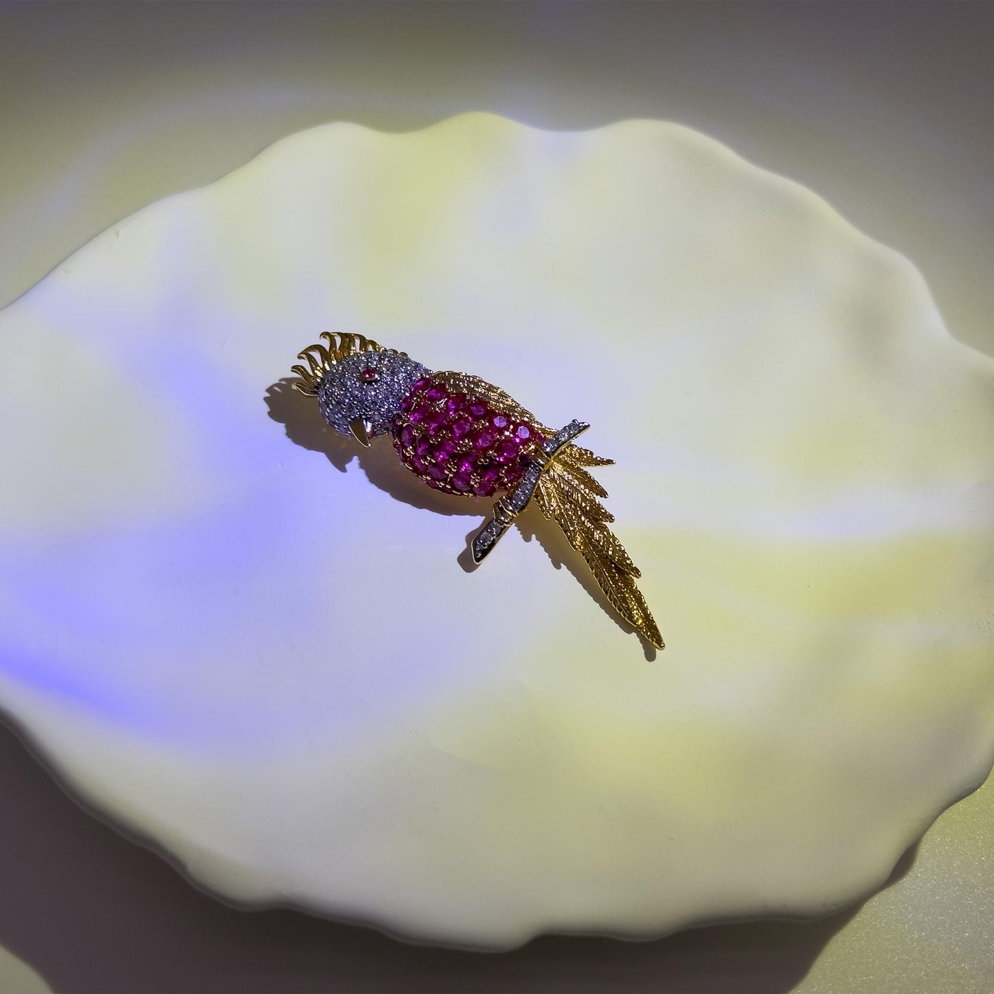 Mini Parrot Crystal Brooch 3D Gold-Plated Bird Pin Purple