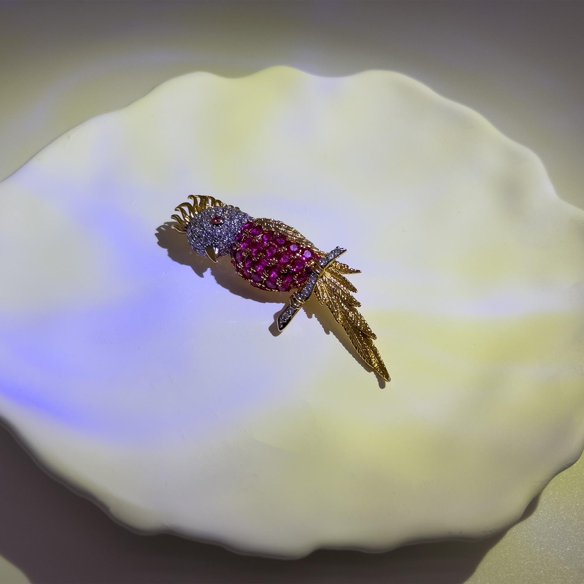 Mini Parrot Crystal Brooch 3D Gold-Plated Bird Pin Purple