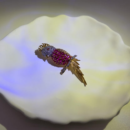 Mini Parrot Crystal Brooch 3D Gold-Plated Bird Pin Purple