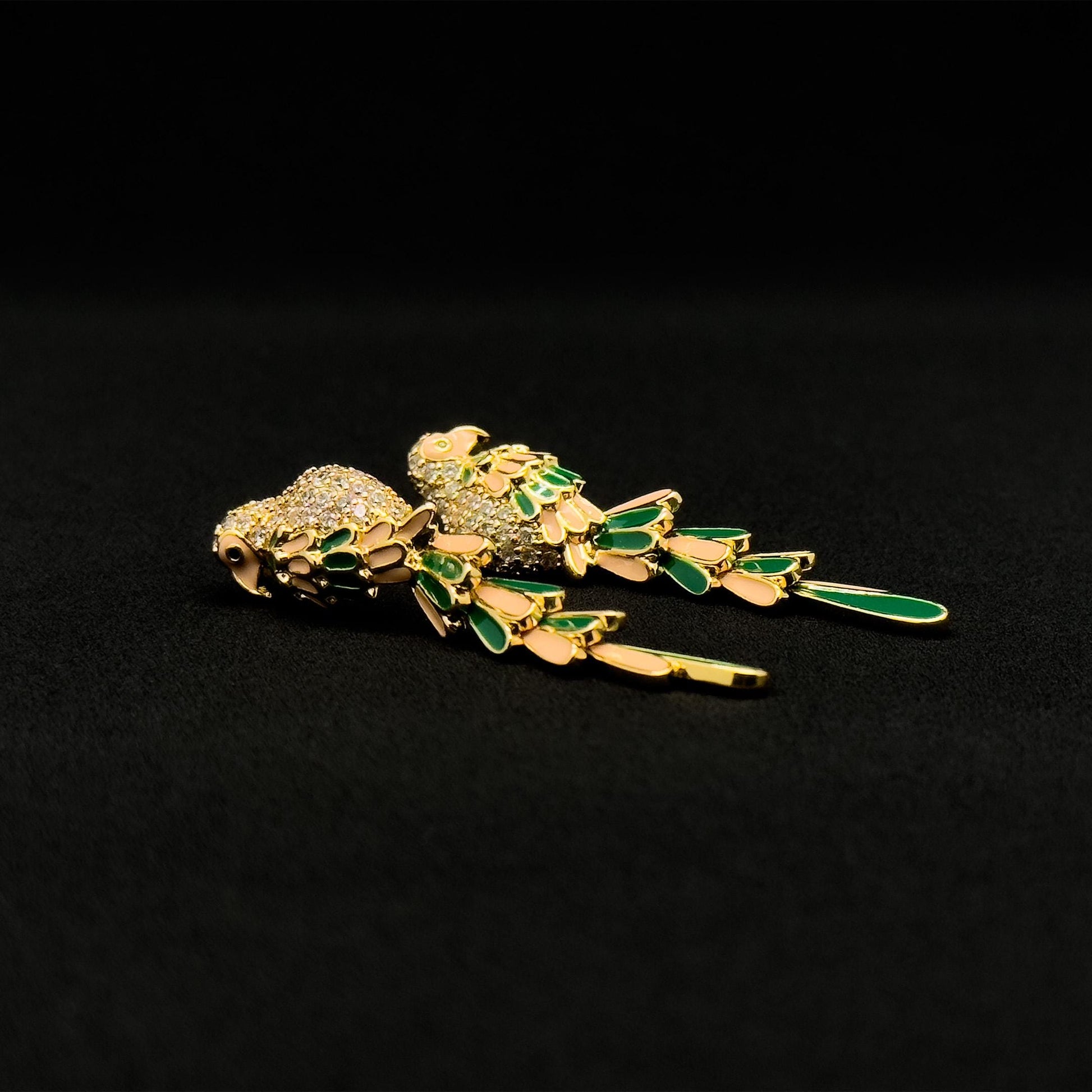 Gold-Plated Enamel Mini Parrot Stud Earrings with Rhinestones