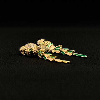Gold-Plated Enamel Mini Parrot Stud Earrings with Rhinestones