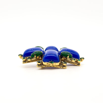 Vintage Art Deco Blue Gemstone Cross Brooch Rhinestone Overcoat Pin