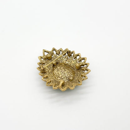 Vintage Art Deco Teardrop Brooch with 3D Flower and Rhinestones