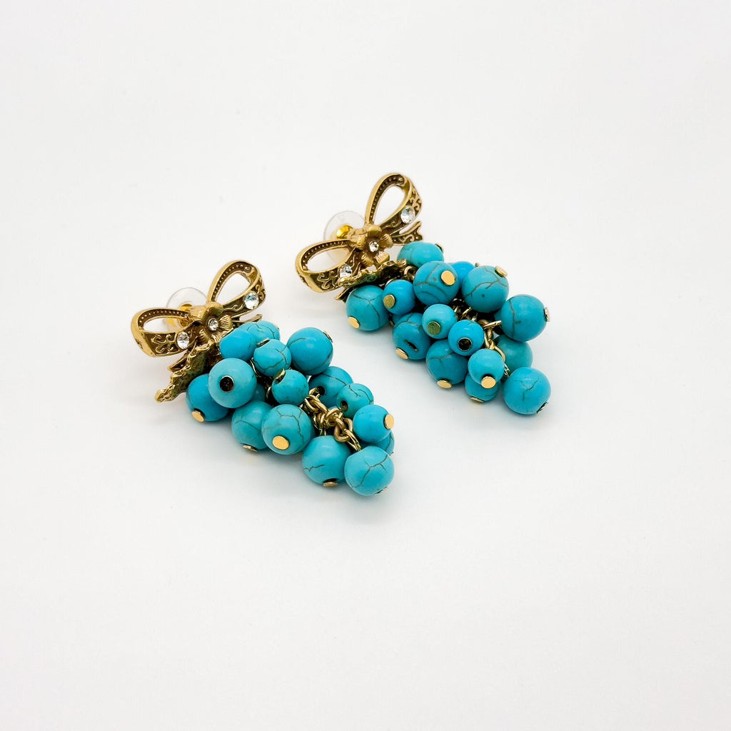 Handcrafted Turquoise Grape Art Deco Dangle Earrings Copper 925 Silver