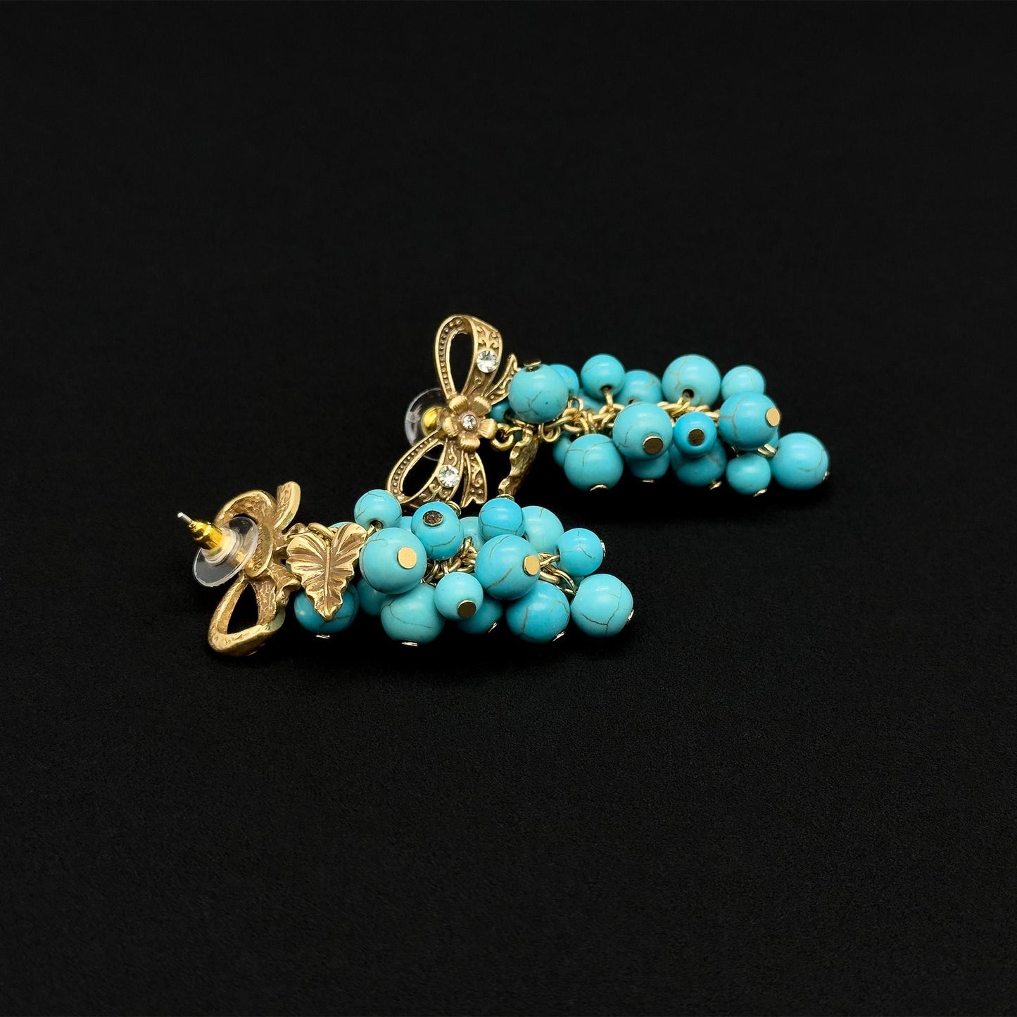 Handcrafted Turquoise Grape Art Deco Dangle Earrings Copper 925 Silver