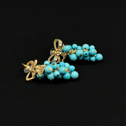 Handcrafted Turquoise Grape Art Deco Dangle Earrings Copper 925 Silver