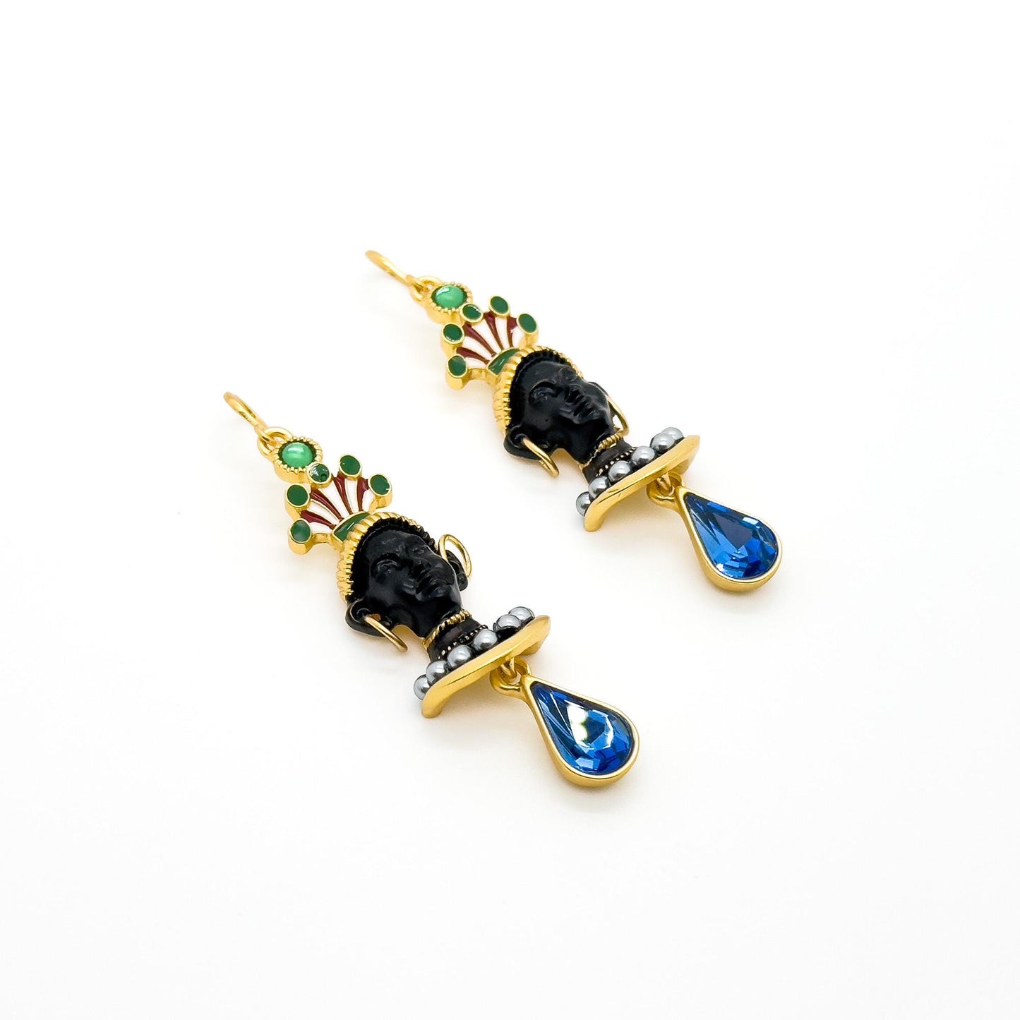 Vintage Ethnic Egyptian Figure Dangle Earrings 18K Gold Plated