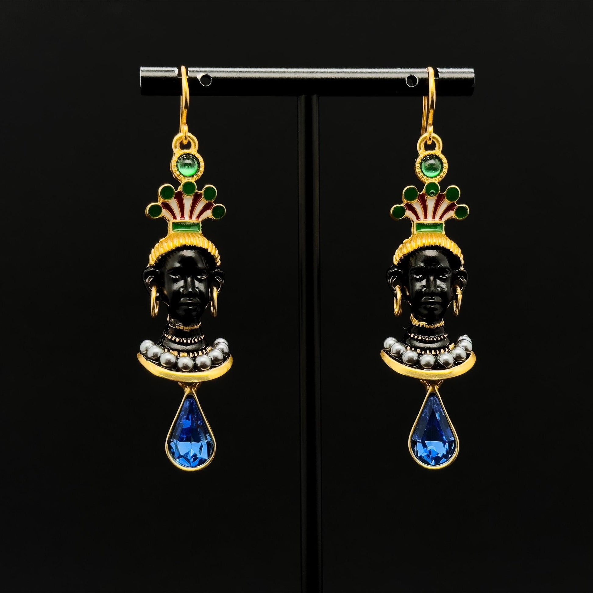 Vintage Ethnic Egyptian Figure Dangle Earrings 18K Gold Plated