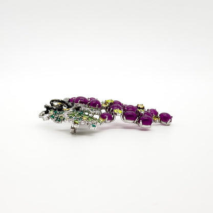 Vintage Art Deco Grape Brooch Glass Resin Titanium Steel Pin