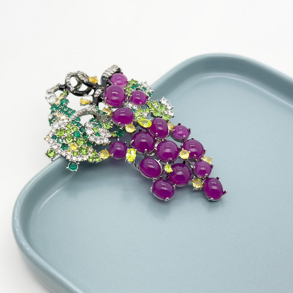 Vintage Art Deco Grape Brooch Glass Resin Titanium Steel Pin