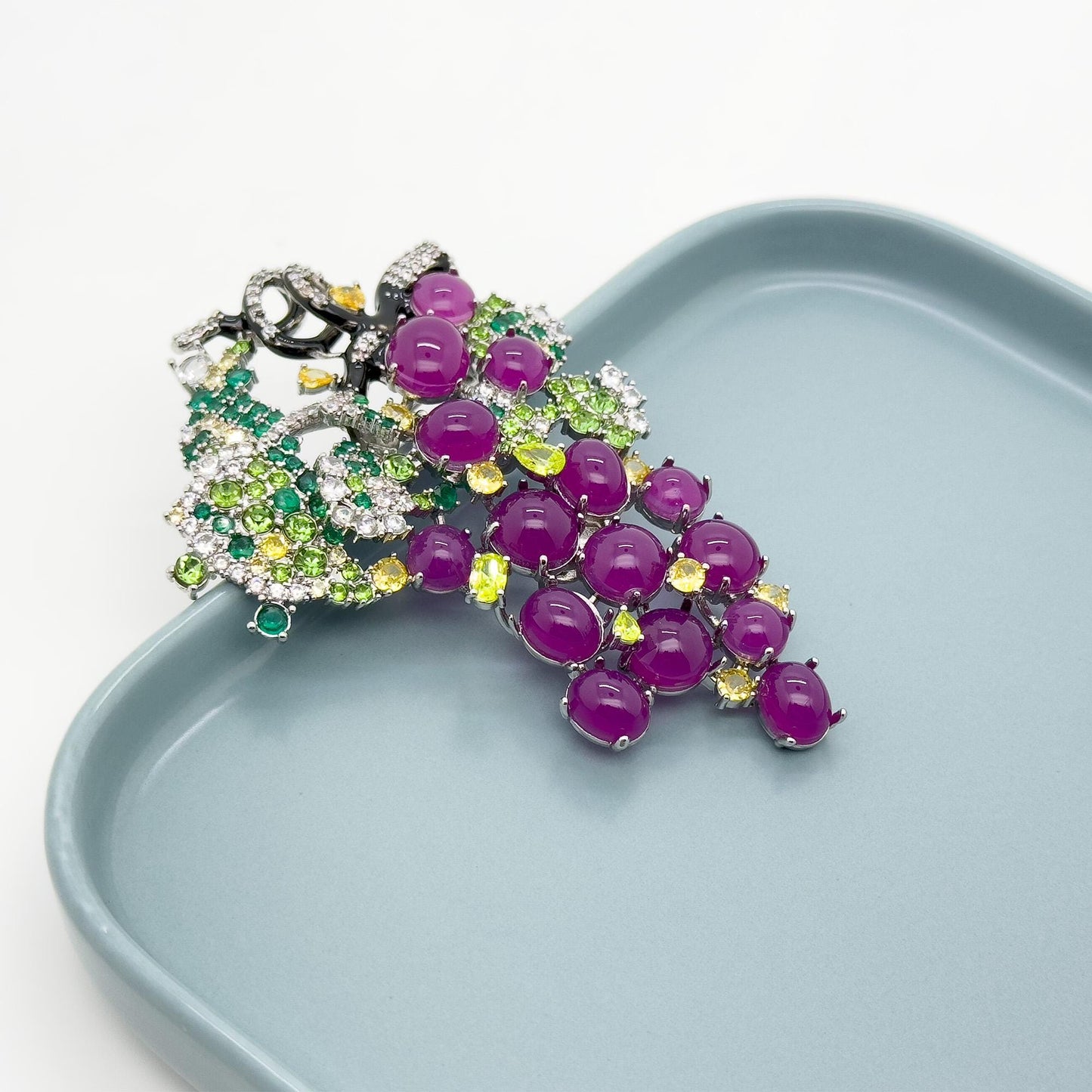 Vintage Art Deco Grape Brooch Glass Resin Titanium Steel Pin