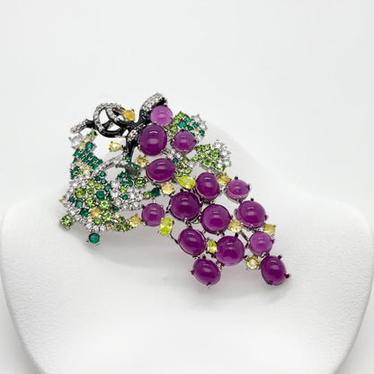 Vintage Art Deco Grape Brooch Glass Resin Titanium Steel Pin