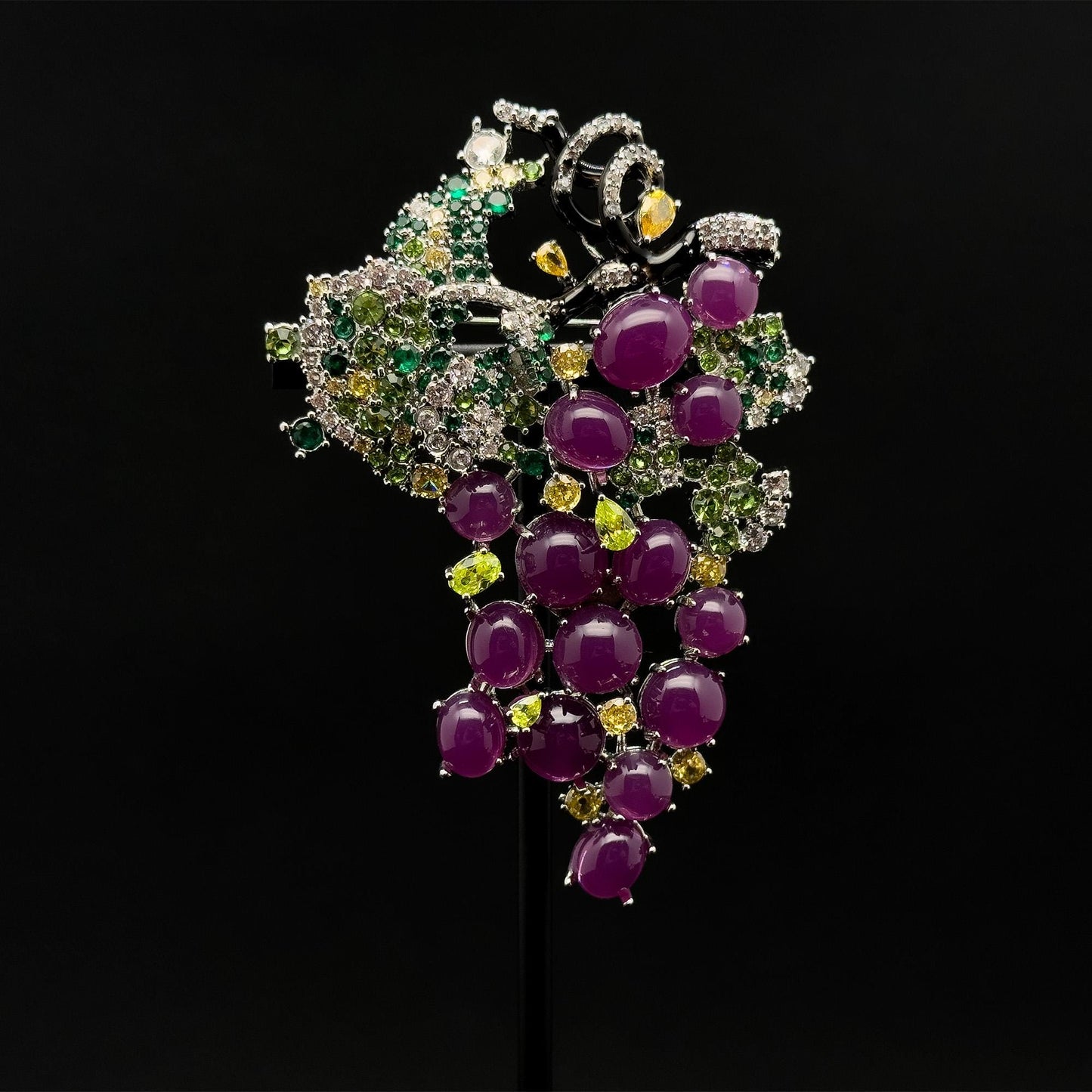 Vintage Art Deco Grape Brooch Glass Resin Titanium Steel Pin