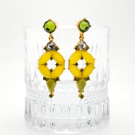 Orange Jelly Dangle Earrings with Rhinestones and Gold Plating