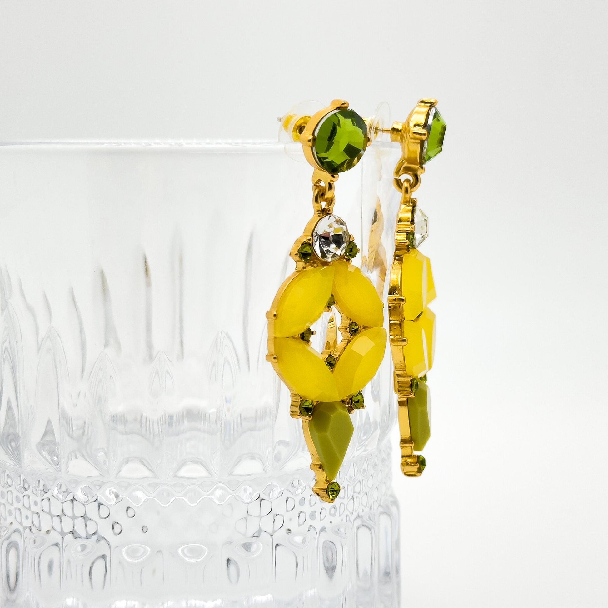 Orange Jelly Dangle Earrings with Rhinestones and Gold Plating