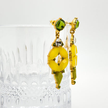 Orange Jelly Dangle Earrings with Rhinestones and Gold Plating