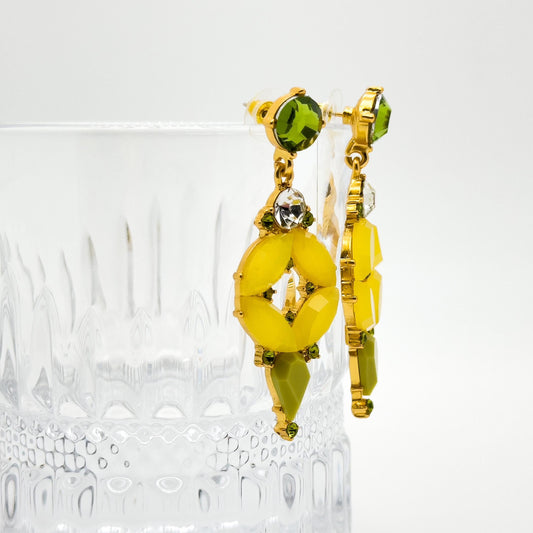 Orange Jelly Dangle Earrings with Rhinestones and Gold Plating